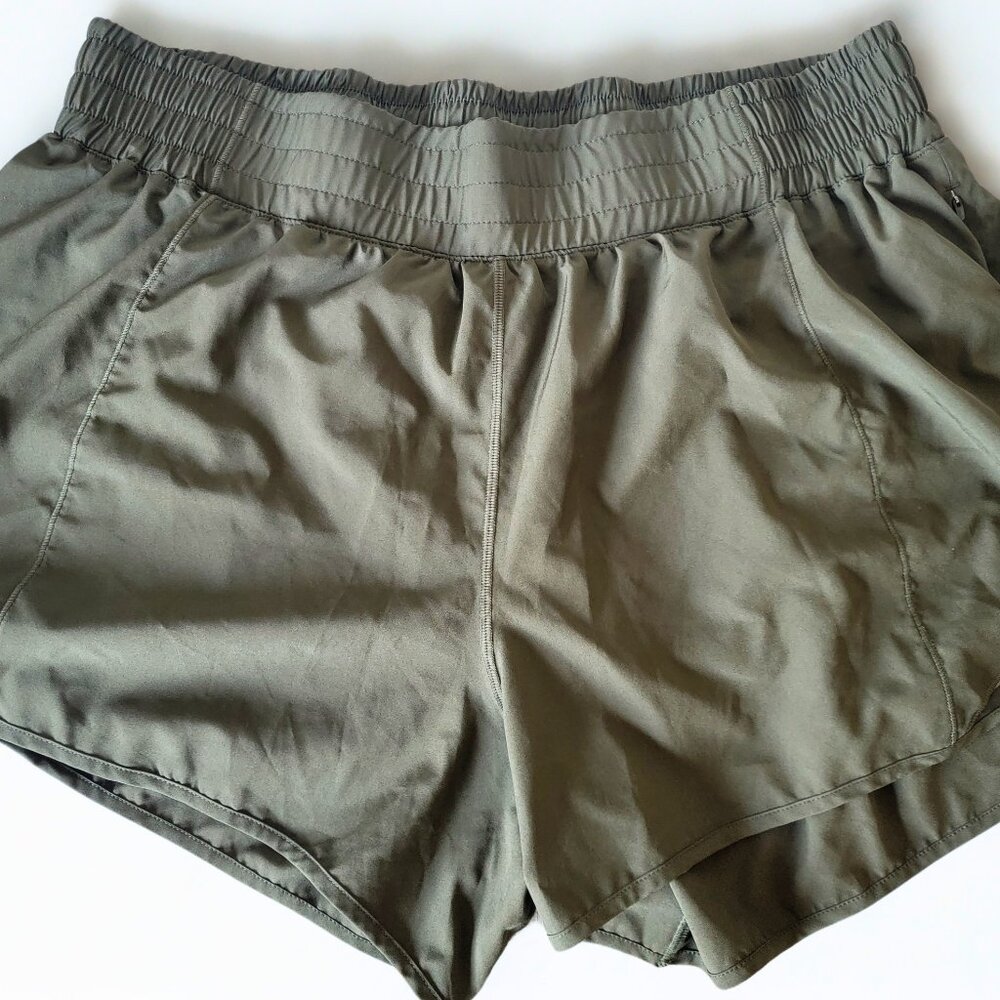 Aurefin High Waisted Athletic Shorts - Olive Green, Size 16
